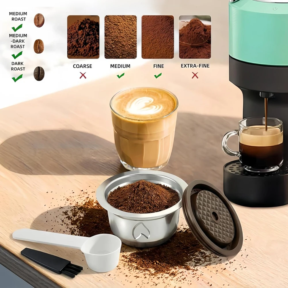 Icafilas Kaffeekapseln mit Silikondeckel und wiederverwendbarem Edelstahlbehälter für Nespresso Vertuo Kaffeemaschinen, fassen 12 g Pulver. – Detail 5