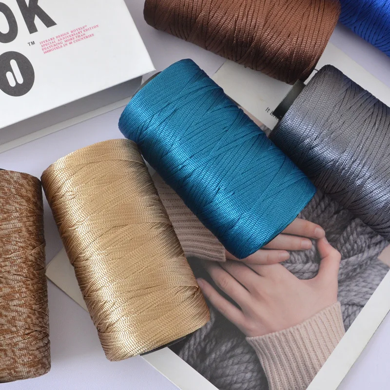Shiny Flat Ribbon Crochet Yarn Polyester String for Handmade Bag Sun Hat DIY Knitting Macrame Thread Craft Supplies