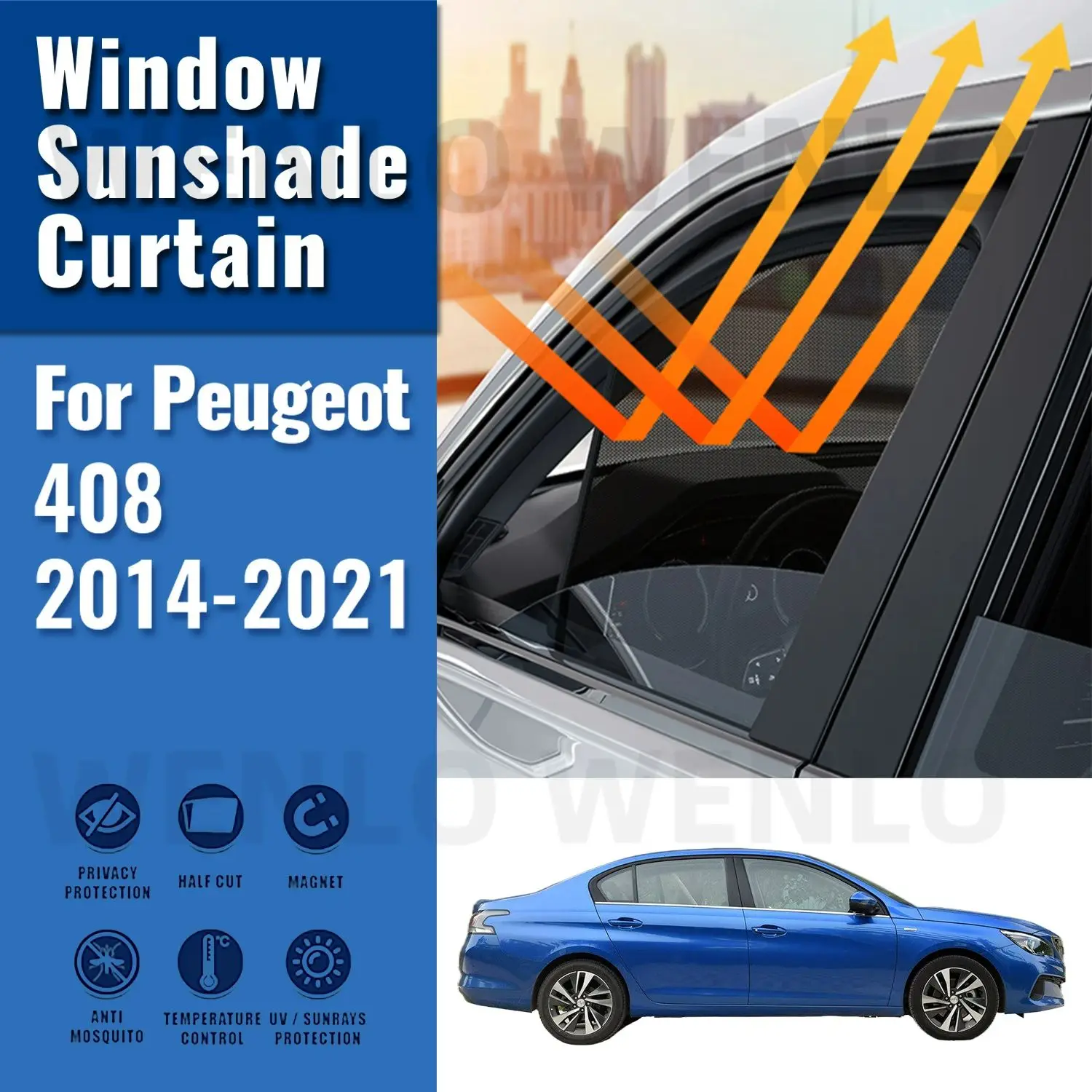 For Peugeot 408 2014-2021 Side Baby Window Sun Shade Visor Magnetic Car Sunshade Shield Front Rear Windshield Frame Curtain