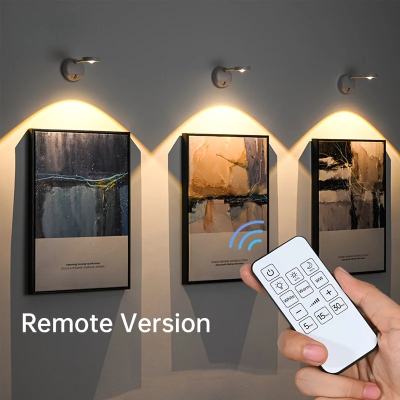 Luz de pared inalámbrica de detección humana inteligente recargable por USB, 3 colores, foco Led regulable para iluminación, pinturas, imágenes