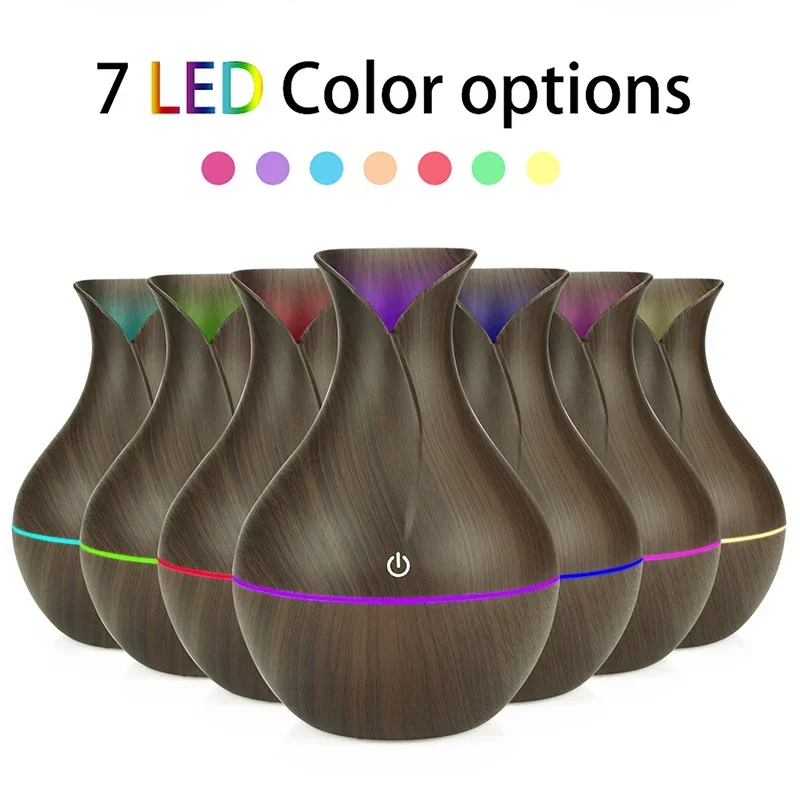 USB Air Humidifier Electric Aroma Essential Oil Diffuser Wood Grain Ultrasonic Cool Mist Maker 7 Color Change LED Light Home