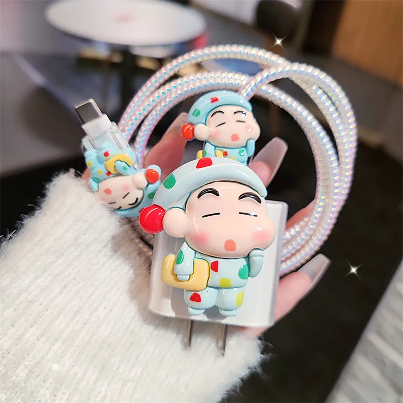 4Pcs/set 3D CartoonCrayon Shin-chan Cable Protector for iPhone / iPad 18W/20W Charger Protector Case Cable Wire Cord Organizers