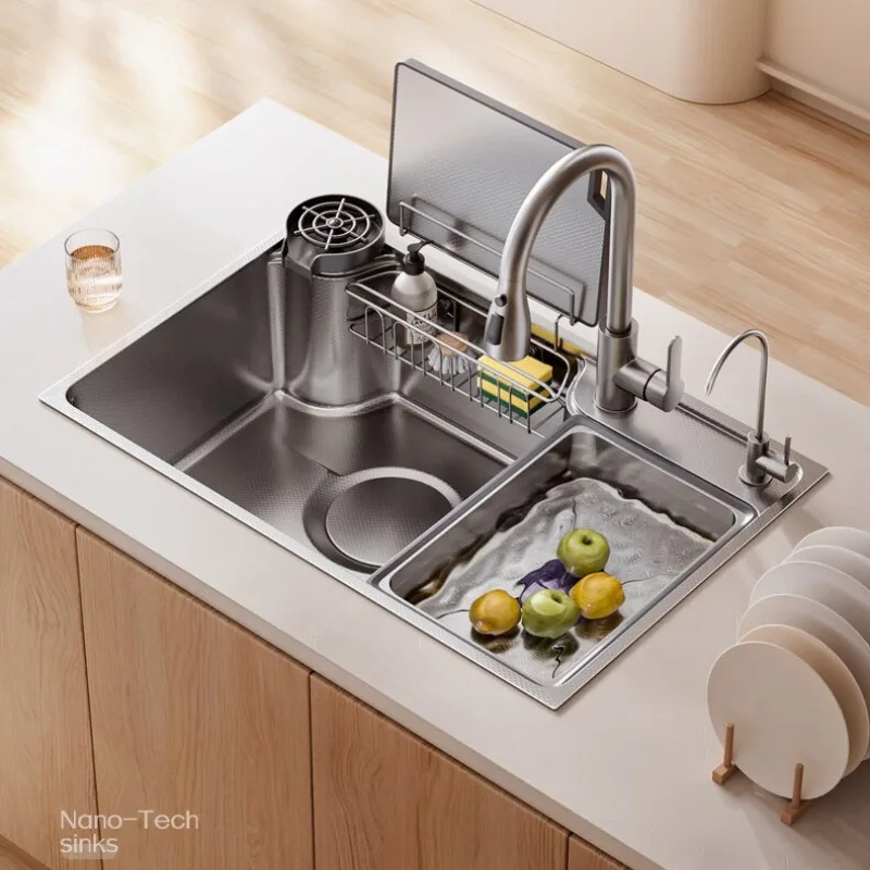 Integrated Large Single Bowl Kitchen Sink Japanese Style SUS304 Stainless Steel Rice Washing Basin Sink Kitchen Kitchen Items