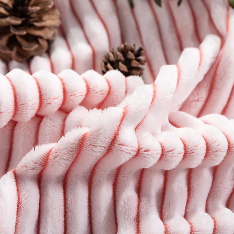 Throw Blanket All-Season Gift Luxurious Flannel Fabric-Soft Warm&Cozy Blankets for Couch Bed Travel Versatile Pink Stripe Design