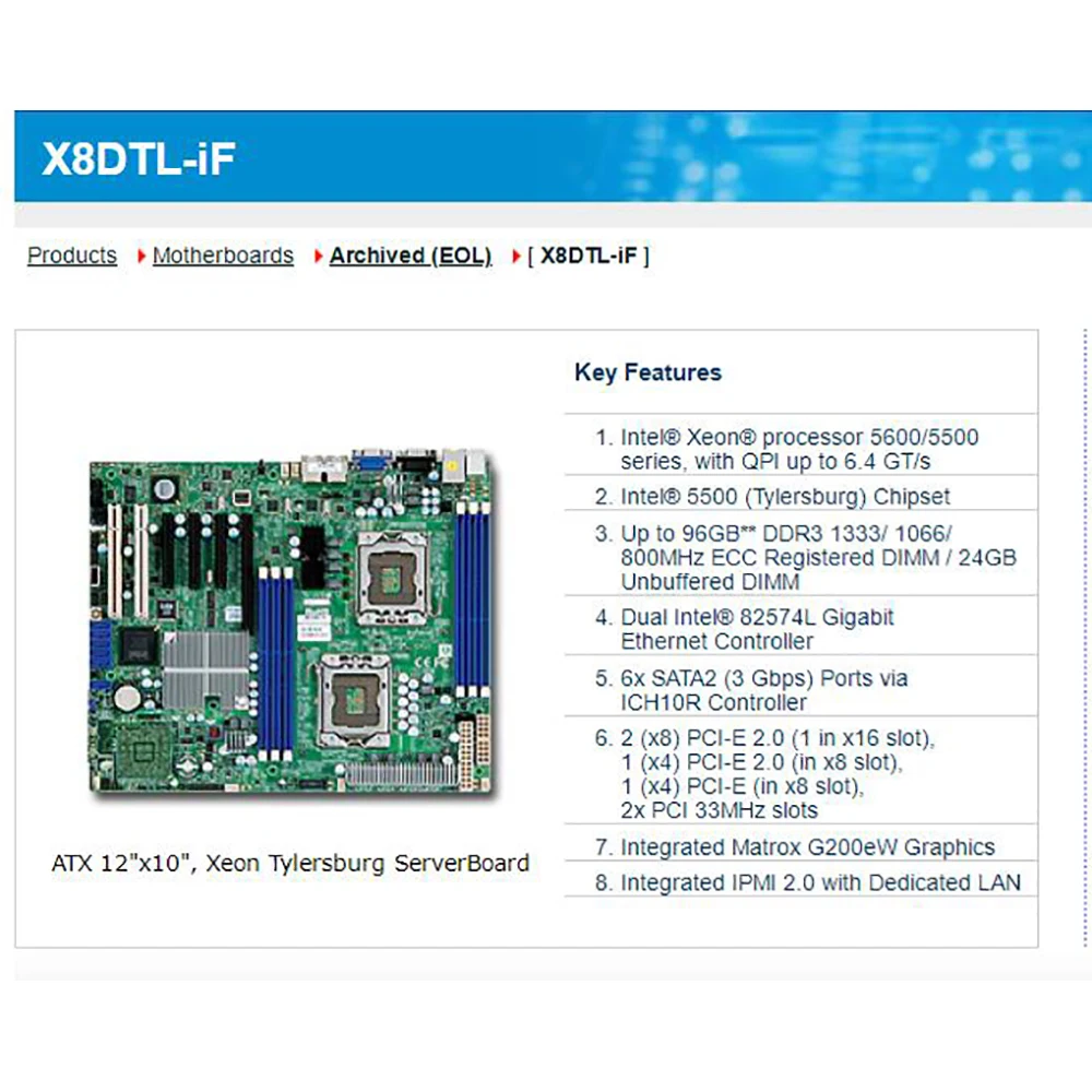 لدعم اللوحة الأم لخادم Supermicro لمعالج Xeon 5600/5500 Series SATA2 PCI-E 2.0 المتكامل IPMI 2.0 DDR3 X8DTL-iF #6