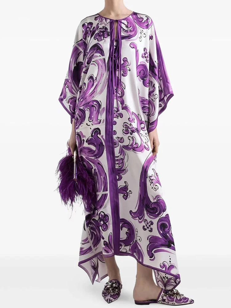 

Весенне-летнее женское новое повседневное свободное платье с геометрическим принтом и рукавами «летучая мышь» в стиле ретро, с галстуком на шее и элегантной длинной юбкой.