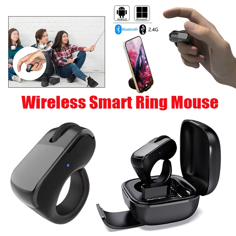 Mini Smart Ring Mouse Wireless Touch Rechargeable Bluetooth 2.4G Dual-Mode for Remote Control Selfie Scan Short Video Speech