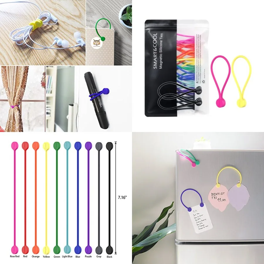 Reusable Silicone Magnetic Cable Ties for Bundling and Organizing, Holding Stuff, Book Markers, Fridge Magnets, Assorted Color,