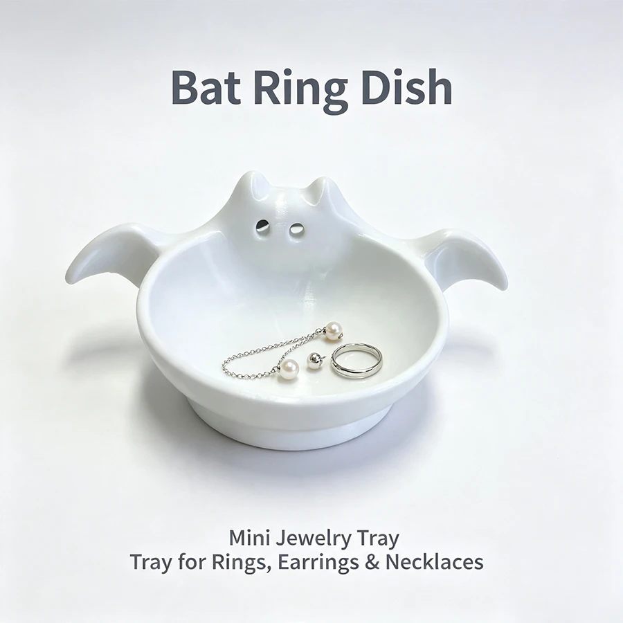 White Plastic Bat-Shaped Ring Storage Tray, Dark Gothic Style Bat Jewelry Tray, Compact Jewelry Organizer, Can Hold Rings, Earrings, Necklaces, Gothic Style Halloween Decoration Piece, Suitable for Bedside Tables, Bathroom Vanities, and Small Jewelry Storage Boxes on Desktops, Cute Room Decor Item, Perfect as a Halloween Birthday Gift for Women and Girls