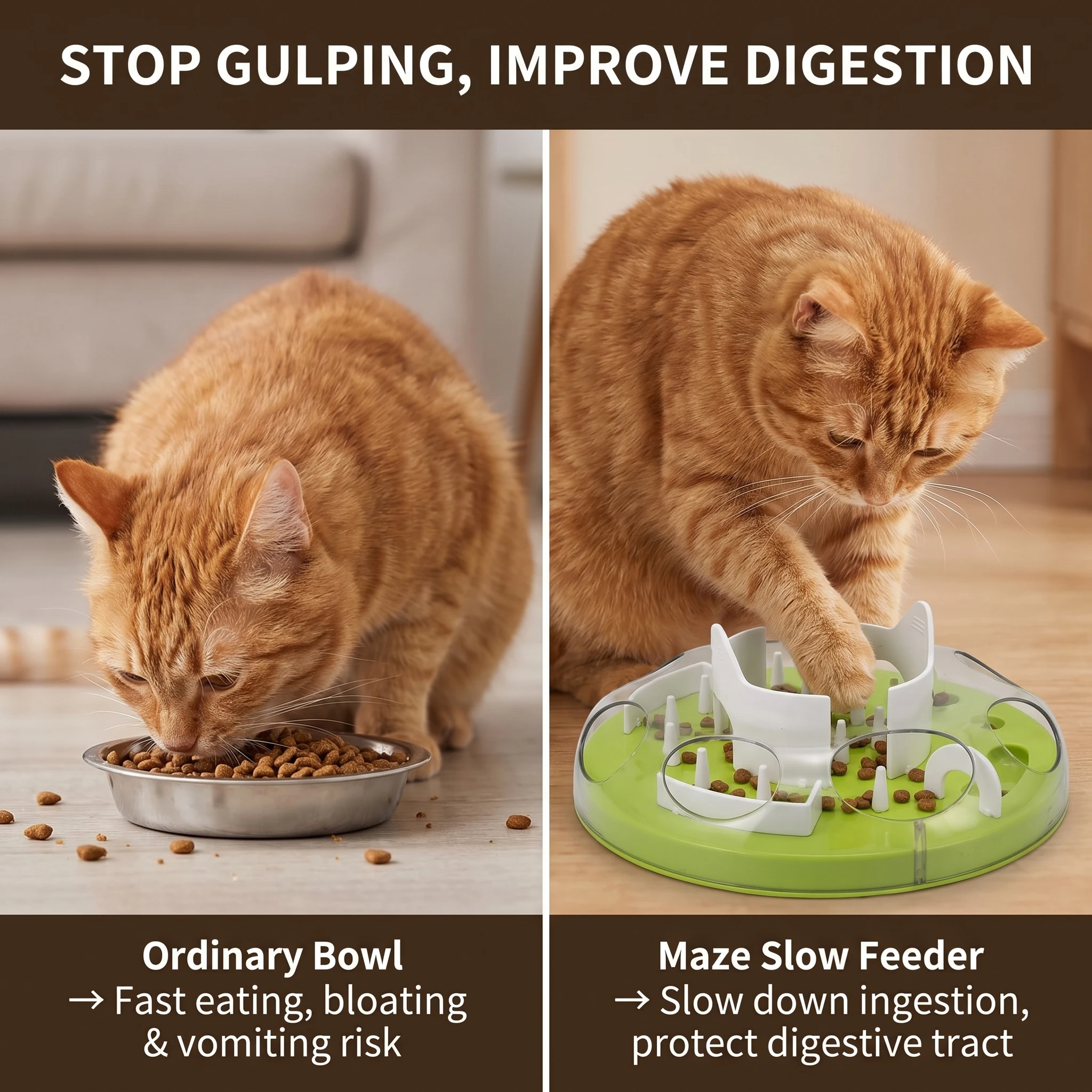 Interactive Cat Slow Feeder Puzzle Maze Toy, Anti-Choke Pet Treat Dispenser Bowl for Kitten Small Dog, Food Grade Interactive Fe