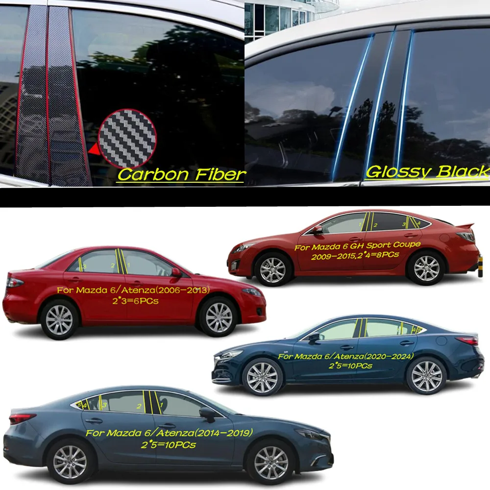 

PC Material Pillar Post Cover Door Trim Window Molding Sticker Plate Accessories Mazda6 For Mazda 6/Atenza/Sport Coupe 2006-2024