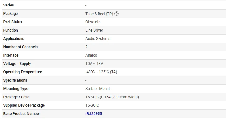 New IRS20955S IRS20955STRPBF IRS20955 SOP16 Driver IC Integrated Circuit