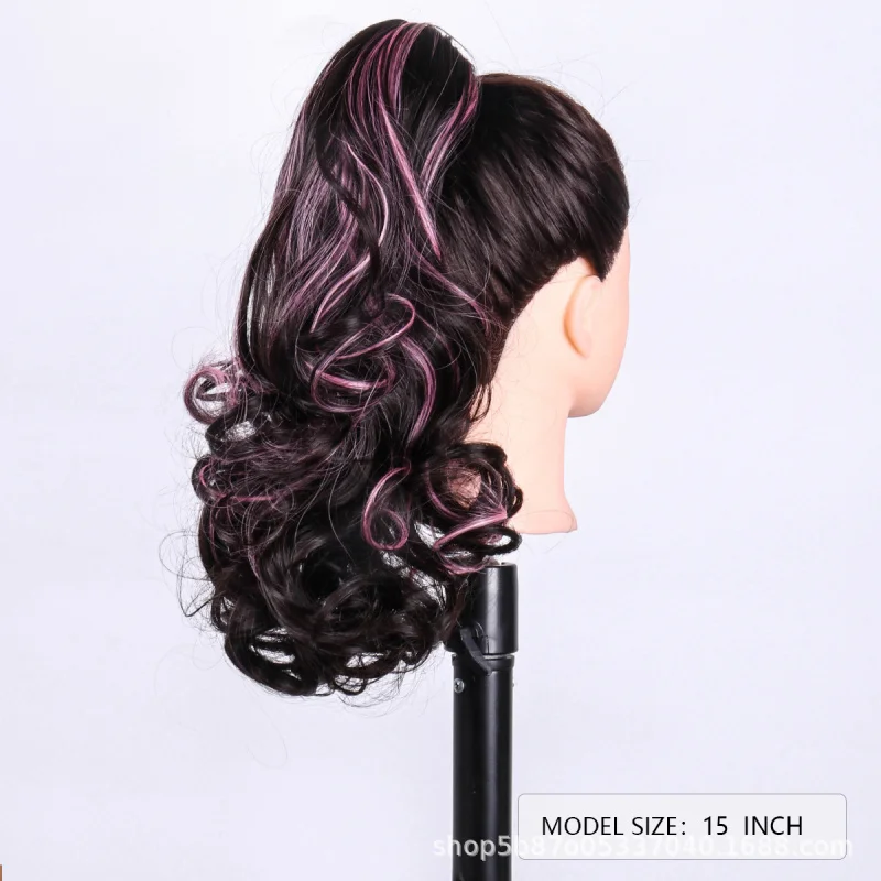 New Waterfall Half-Up High Ponytail Highlighted Curly Hair Natural Fluffy Claw Clip Wig Clip view 3
