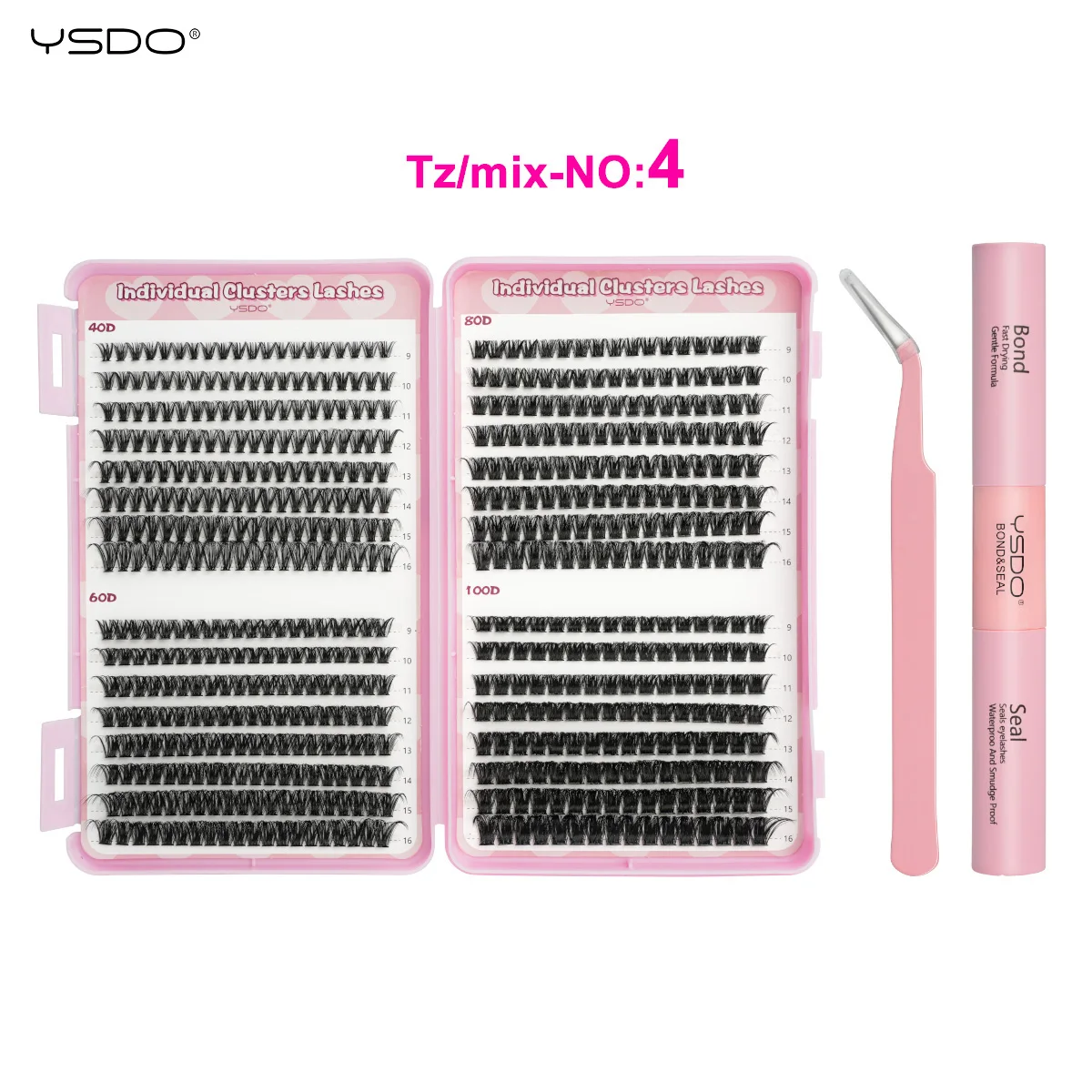 YSDO DIY Wimpernverlängerungsset 14/32P Einzelwimpern-Set Cluster D Curl 9-16mm Mix 30D-120D Wimperncluster mit Bindung und Dichtung – Detail 22