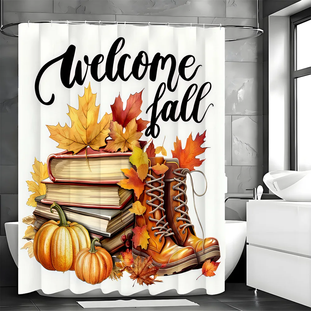 

Книга из листьев тыквы, занавеска для душа, моющаяся грязеотталкивающая насадка для душа, водонепроницаемая полиэстеровая занавеска для ванны для домашнего декора