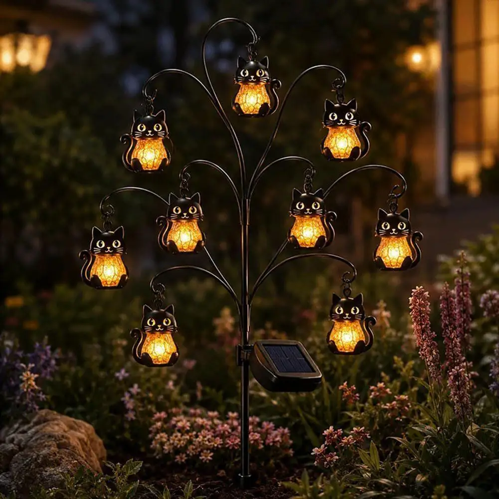 Solar Garden Lights Waterproof Landscape Halloween Solar Tree Stump Light with Ghost Pumpkin Cat Ornaments Twinkling Garden