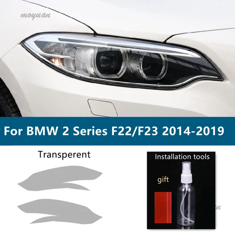 2 Pcs For BMW 2 Series F22 F23 2014-2019 Car Headlight Tint Black Protective Film Protection Transparent TPU Sticker Accessories