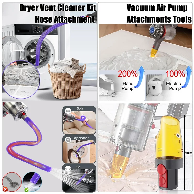 مجموعة ملحقات متوافقة مع دايسون V7 V8 V10 V11 V15 - خرطوم مرن قابل للتمديد وفرش فوهة متعددة الأغراض