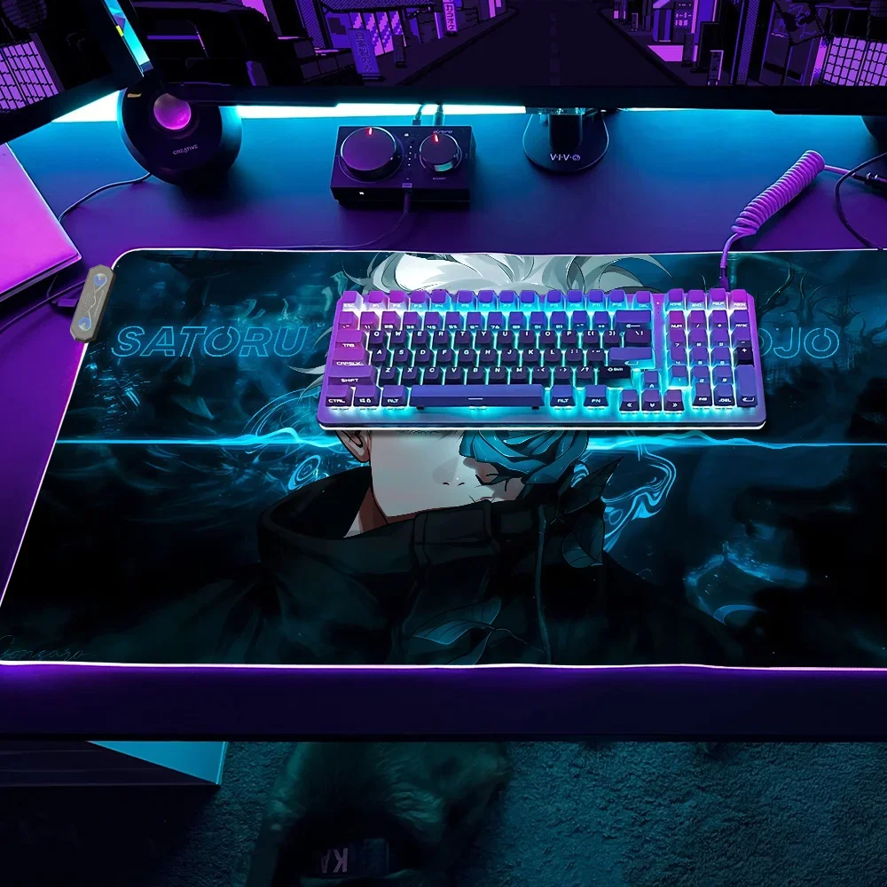 Jujutsu Gojo Gaming MousePad LED Table Satoru Pads Backlit Rubber Desktop XXL Anime RGB Desk S Kaisen Micro USB