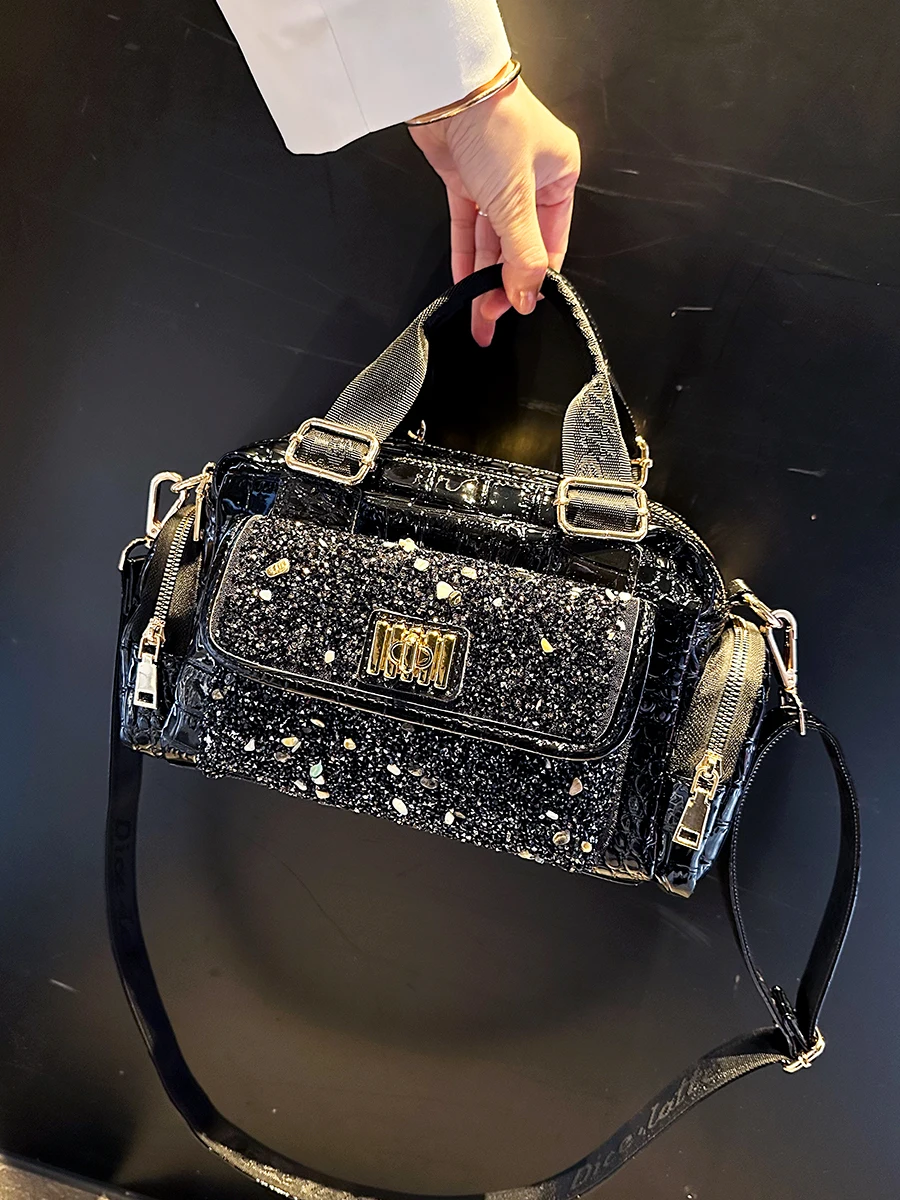 

Элегантная женская сумка с бриллиантовой отделкой, новинка 2023 года, кожаная сумка на одно плечо с росписью, сумка через плечо с крокодиловым узором