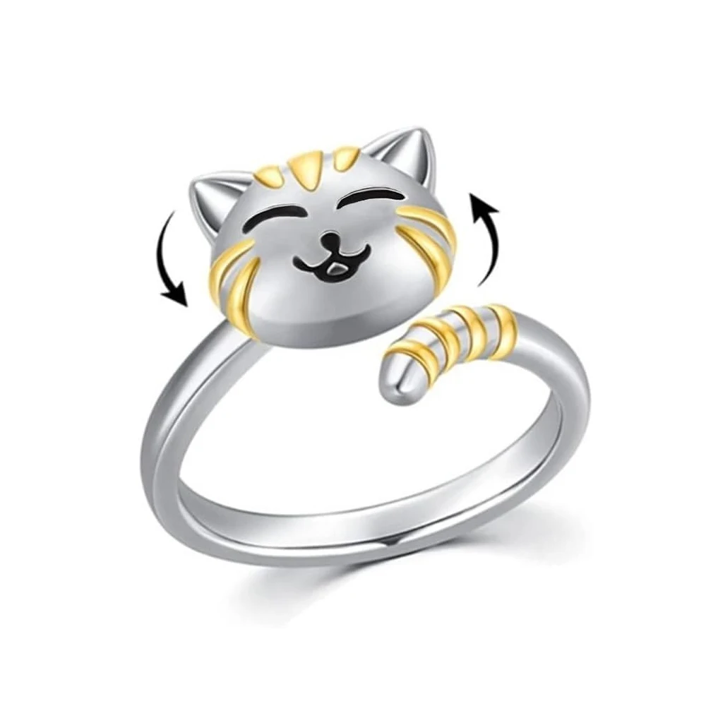 Niedliche Cartoon-Katze, Angstlinderung, Spinner-Ringe, Kätzchen, Tier, Angstlinderung, offen, verstellbar, Zappelring, frei drehbar, Schmuck
