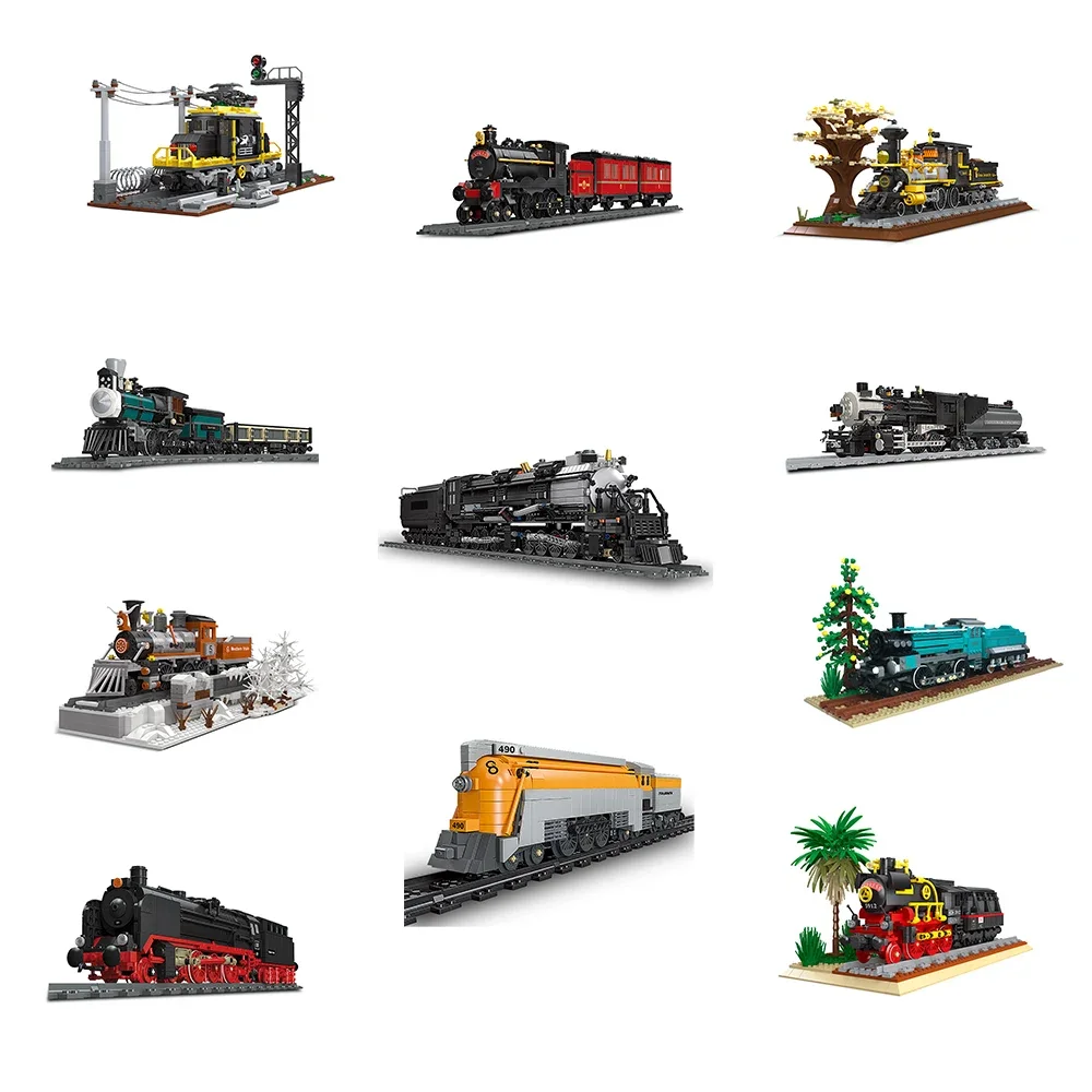 Technical Train Model Building Blocks Plastic Steam Locomotive Train Bricks Playable Assembly Ideas Railway Toys For Kids Gifts