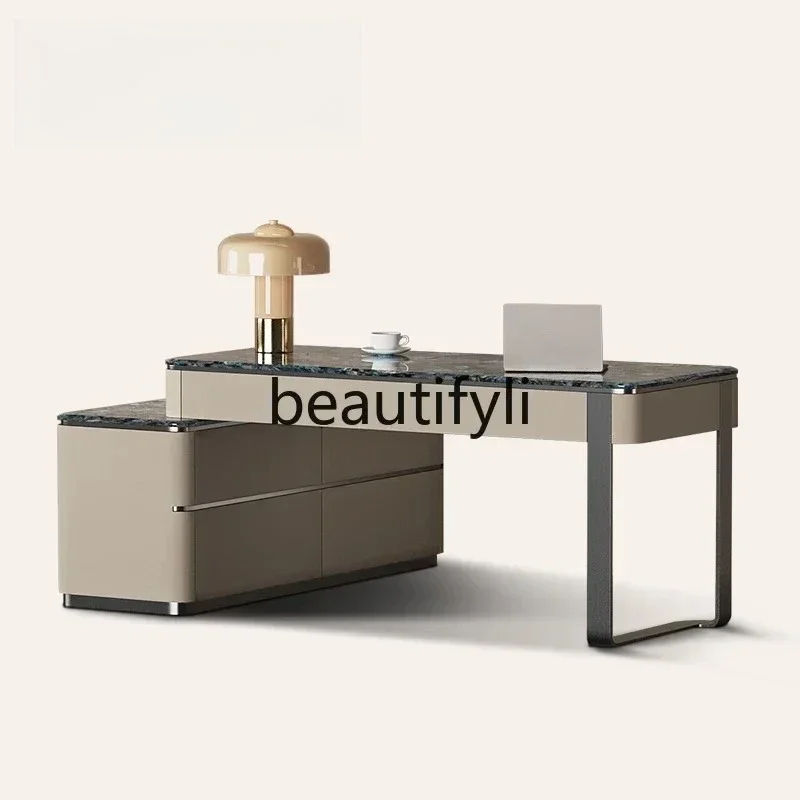 

46Italian minimalist marble desk light luxury high-end designer solid wood deskQ