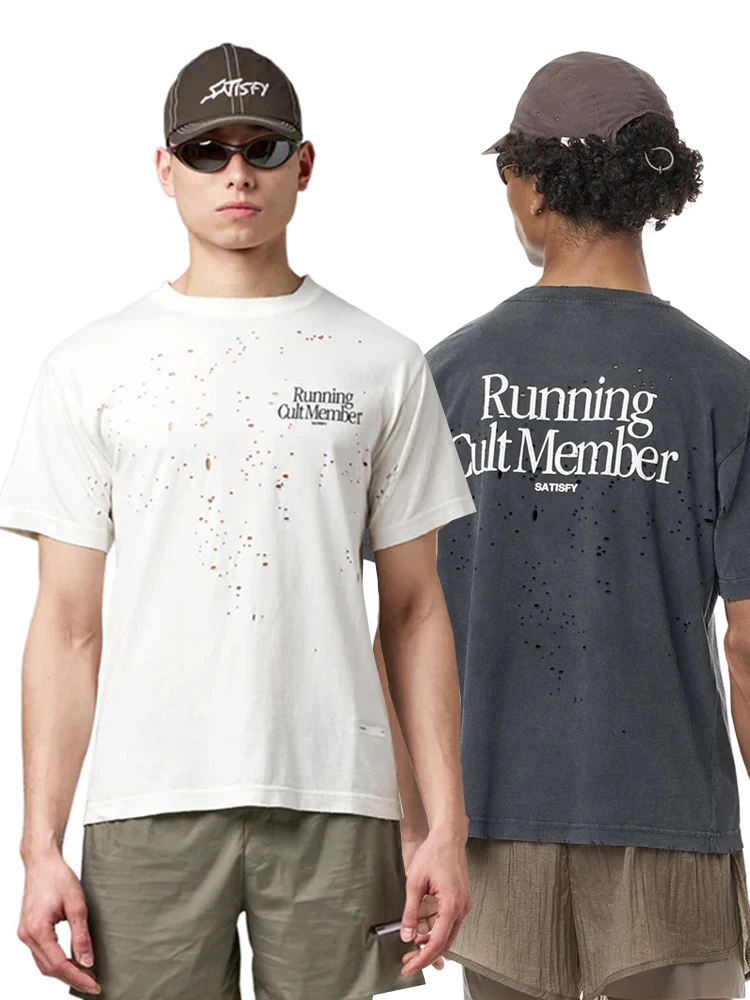 

Модная футболка SATISFY Running MothTech Muscle round Ne Distred из чистого хлопка с принтом ort Sve, повседневная молодежная футболка свободного кроя...
