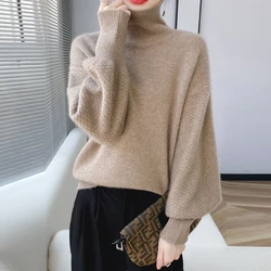 100%Merino Wool Turtleneck Sweater Women's 2023 Autumn/Winter New Cashmere Knit Pullover Korean Loose Fashion Clothing For Women