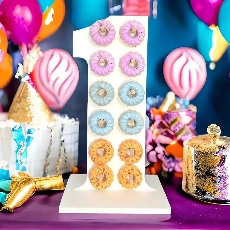 【M】Number 0-9 Wooden Donut Display Stand Holder Board Table Desserts Stand For Birthday Party Wedding Baby Shower