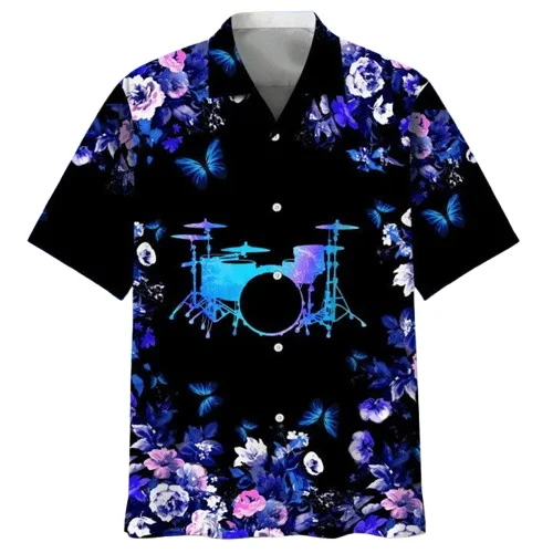 Fashion Drum Set 3D Print Shirts For Men Women Clothes Y2k Hip Hop Short Sleeve Harajuku Musical Instrument Drum Button Tops