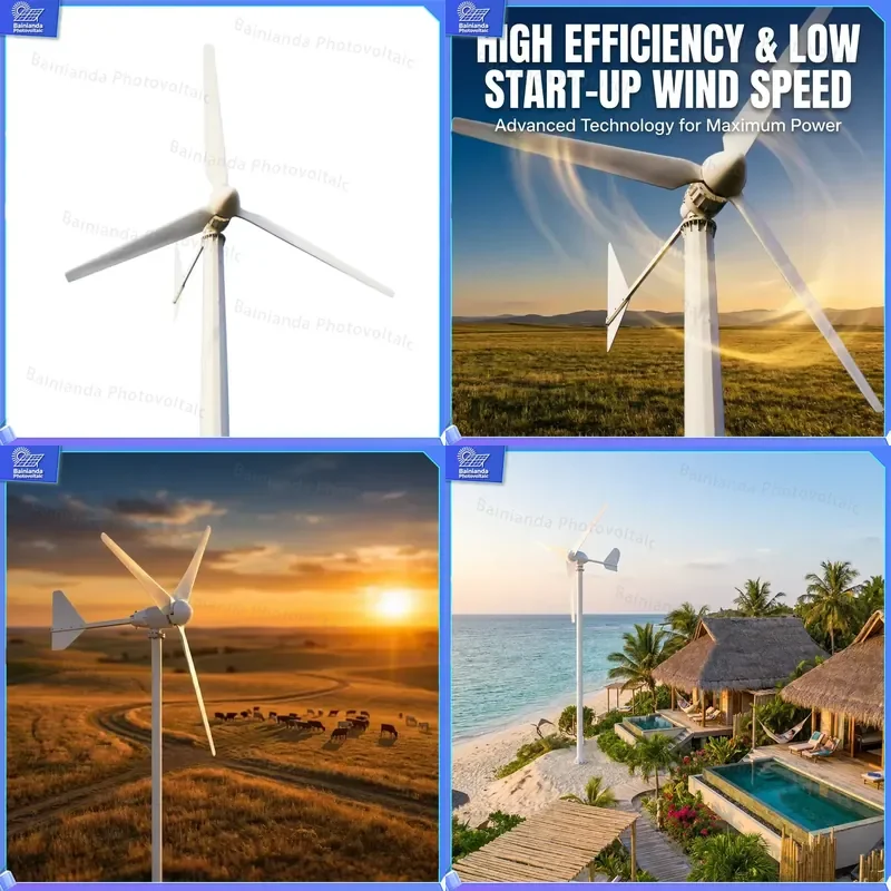 1000W Hybrid Solar Wind Turbine Generator 48V Horizontal Axis Permanent Magnet 3 Blades Low Start Speed 2m/s High Efficiency