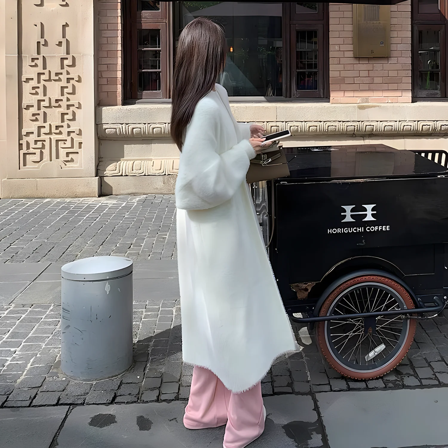 Women\'s autumn and winter imitation mink cashmere long over the knee sweater cardigan Korean style loose thick knit coat