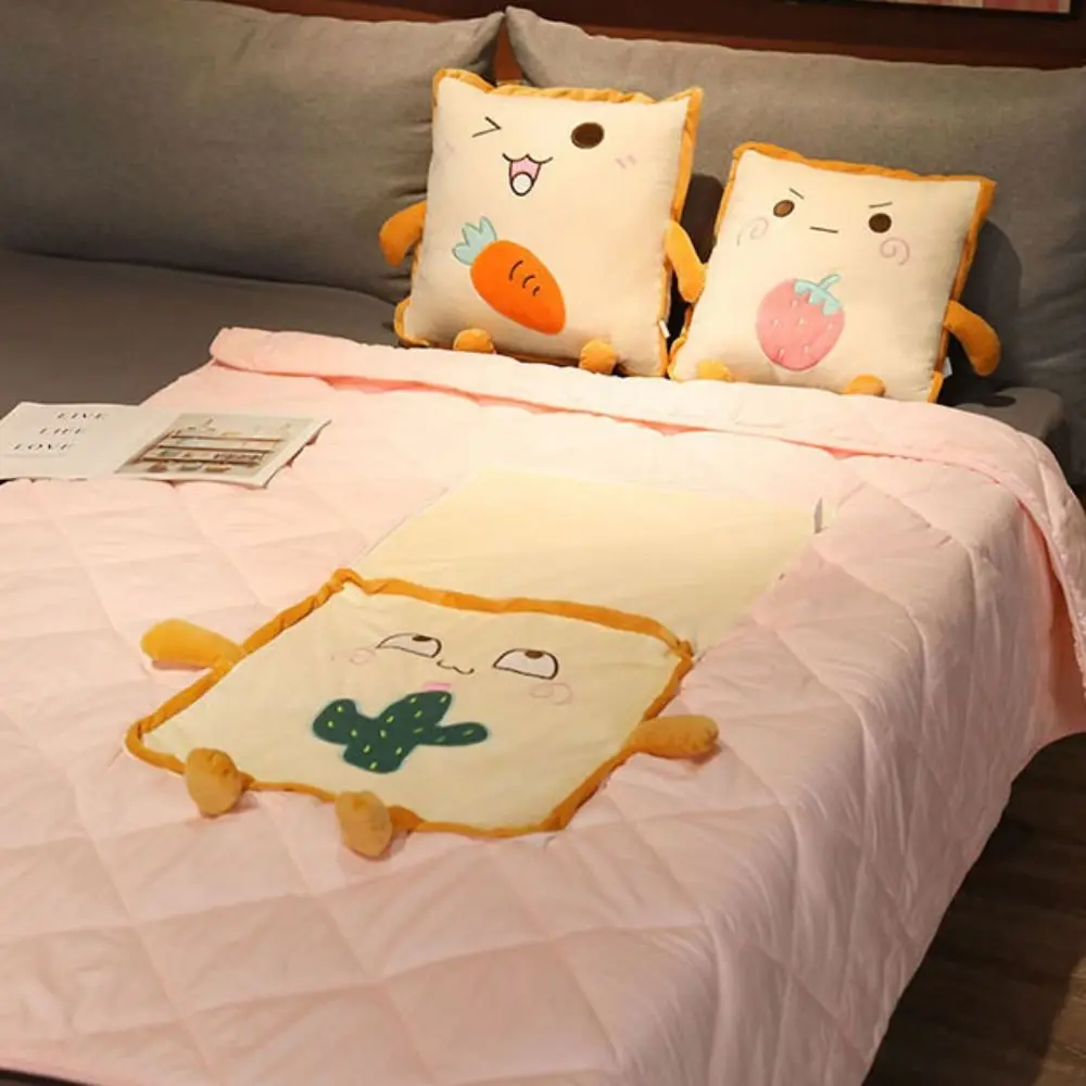 

Seat Lumbar Support 2 in 1 Pillow Blanket Plush Cartoon Pattern Nap Blanket Soft Square Car Cushion School