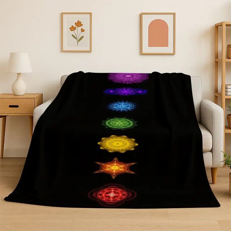Rainbow Chakra Yoga Mandala Meditation Flannel Blanket Soft Throw Blanket for Bedroom Living Room Bed Travel Camping Picnic Nap