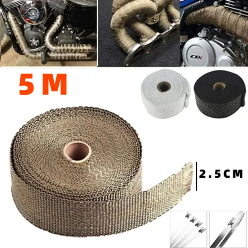 2.5cmx5m Exhaust Pipe Insulation Thermal Heat Wrap Roll Insulation Cotton Banana Cloth Motorcycle Fiberglass Heat Shield Tape