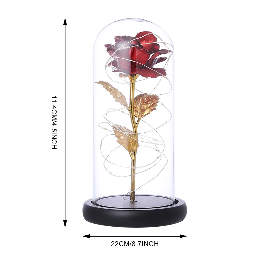 Lámpara de flor rosa de hoja de oro rojo en cúpula de vidrio, Rosa encantada, regalo para mujeres, boda, Día de San Valentín, día de la madre, aniversario