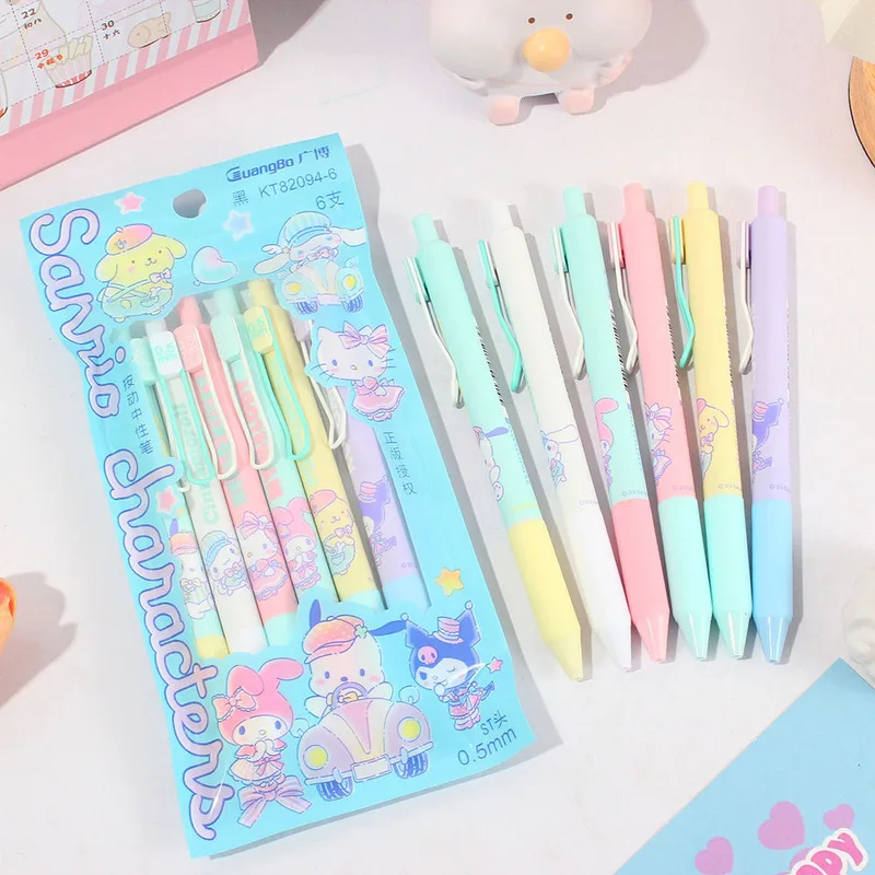 Sanrio Press Neutral Pen 6 Pack Silicone Hand Guard Anti Wear Cocoon Black Middle School Student Writing Pen