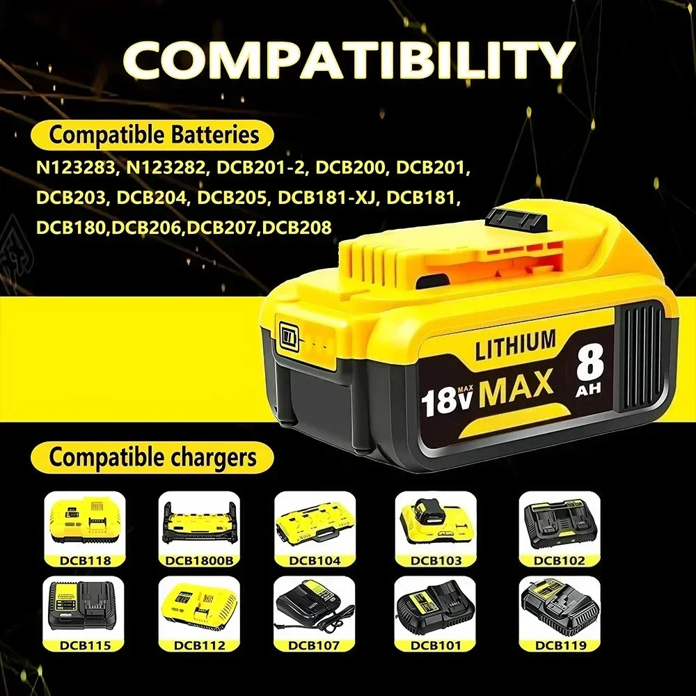 For Dewalt Original 12000mAh 18V Power Tool Battery DCB206 18V 10.0Ah DCB206 DCB205 DCB200 Lithium Ion Battery For Dewalt