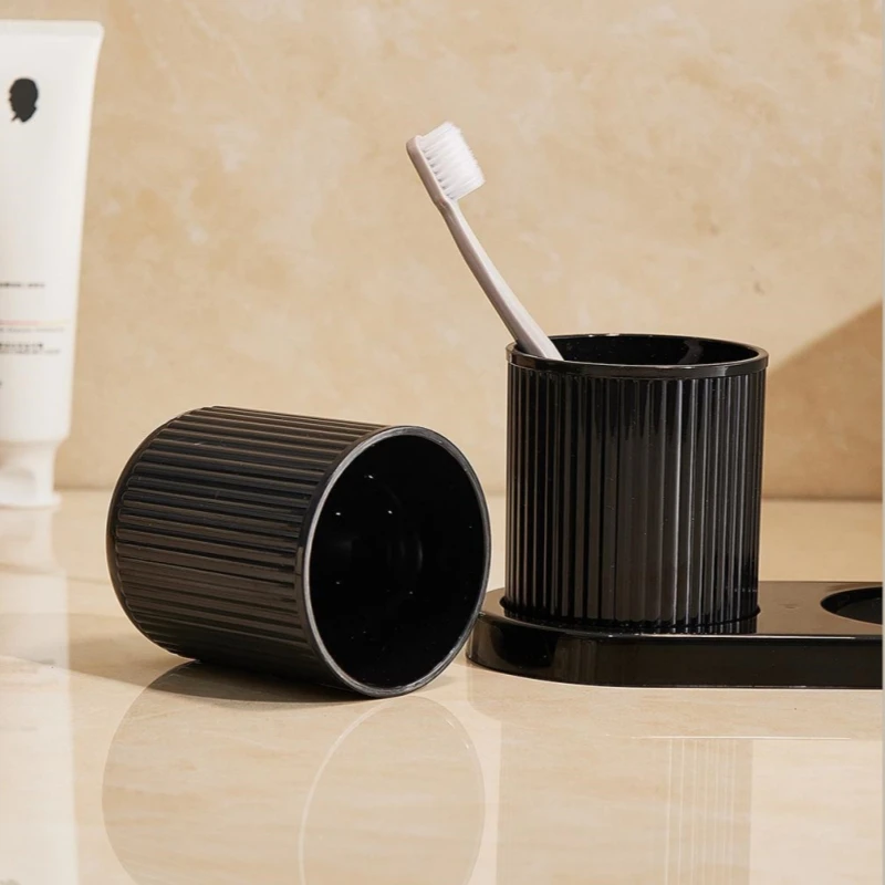 Washing Cup Toothbrush Holder Portable Couple Washing Mouth Cups, Plastic Toothbrush Cup with Tray Base, Bathroom Accessories