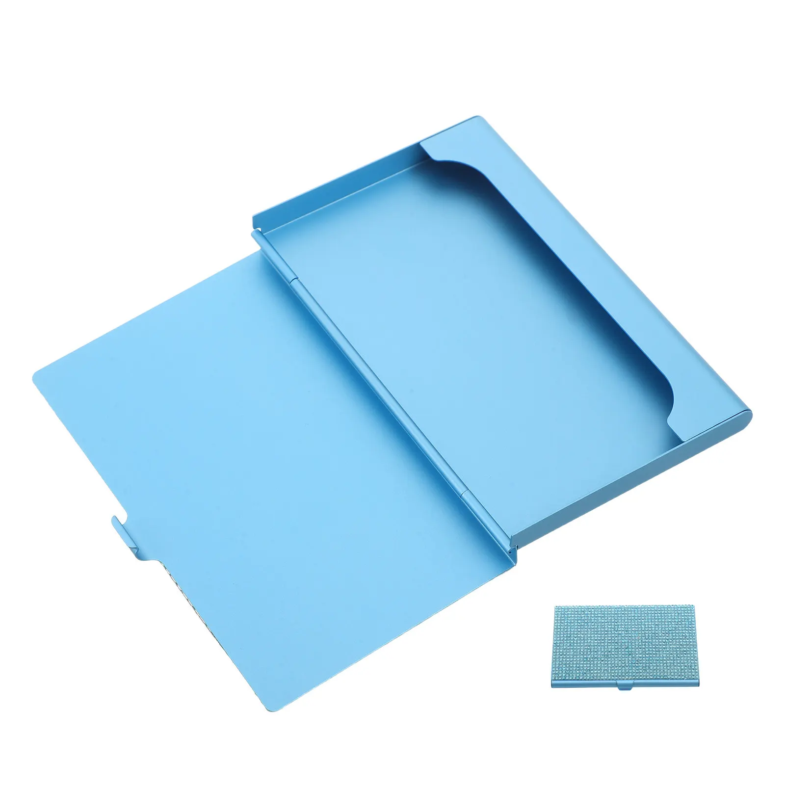 Business Card Holder Blue Rhinestone Metal Slim Bling Pocket Case Women Office Travel Meetings Gift Business Card Carrying Case