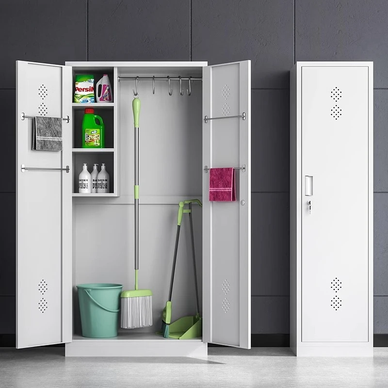 

Stainless steel single and double door cleaning cabinet steel mop broom cleaning cabinet sanitary tools balcony sundries storage