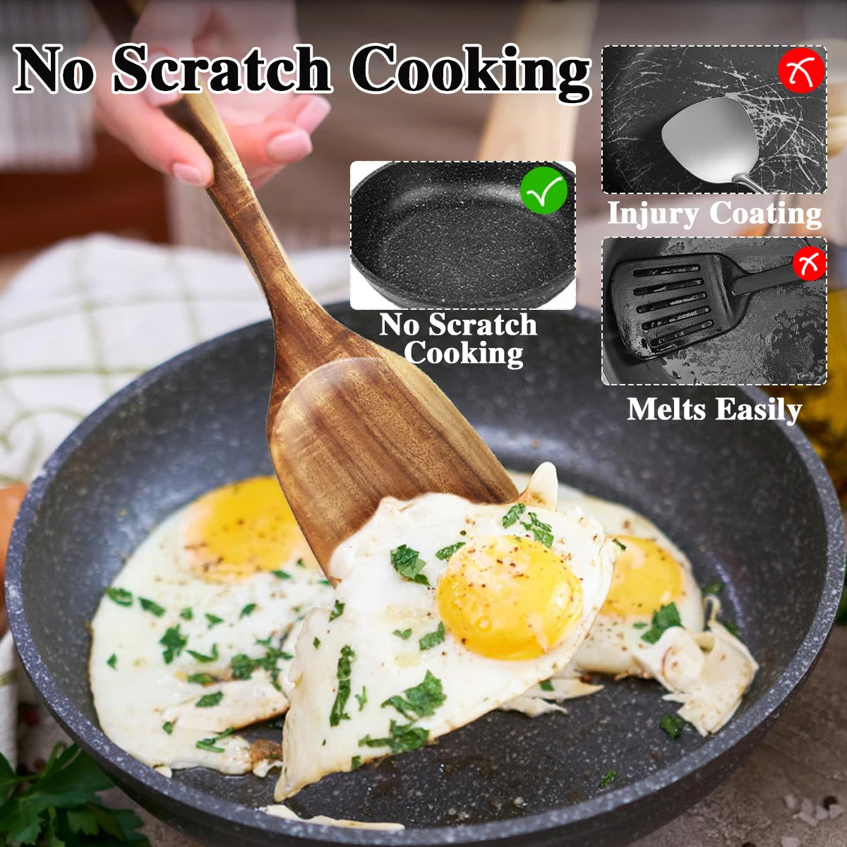 10 قطع ملاعق خشبية أدوات المطبخ الخشبية للطبخ مجموعة أدوات المطبخ الخشبية