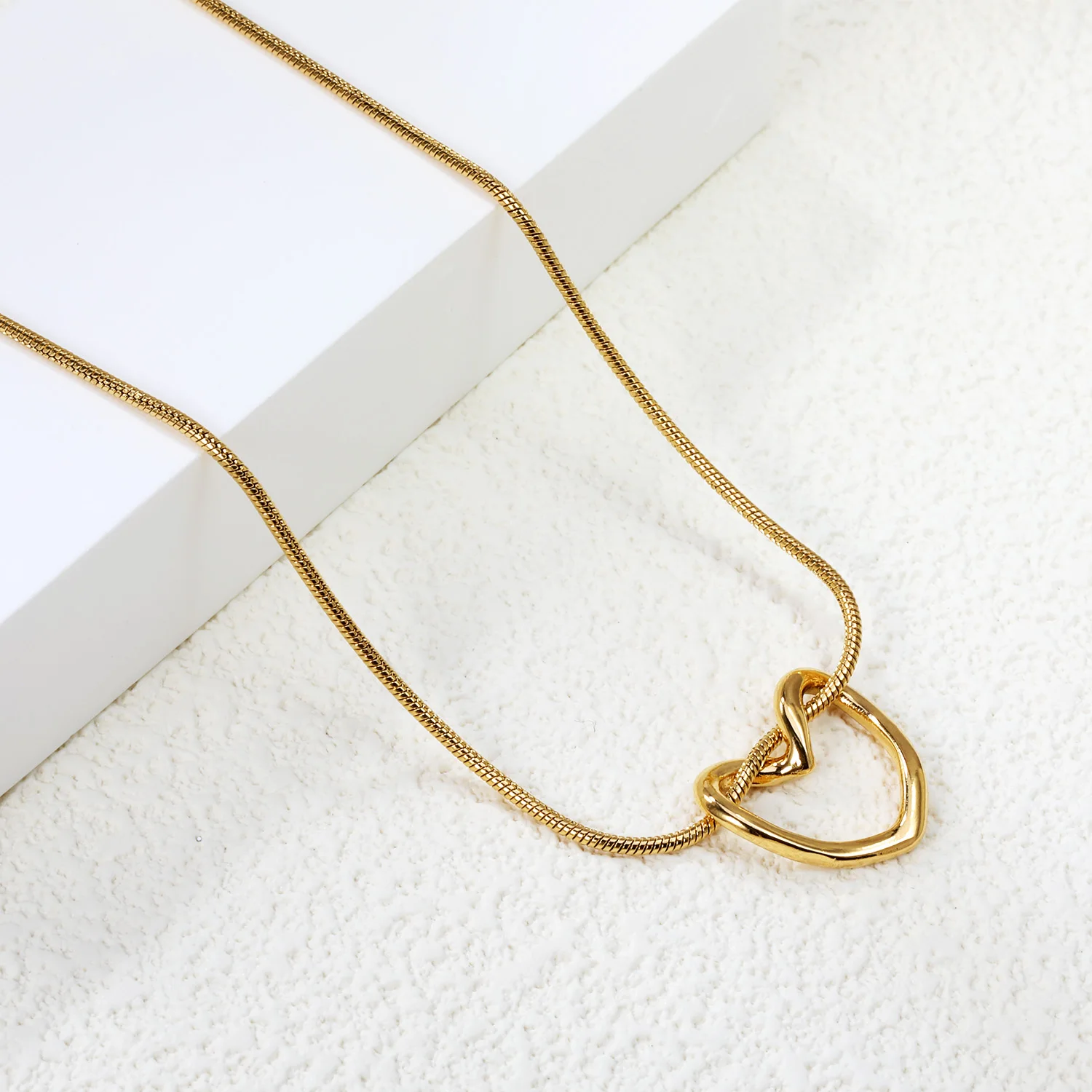 LUXUSTEEL Mini Cute Small Twist Heart Pendant Necklace Lover's Gift Stainless Steel Golden Plated Snake Chains Necklace Extender - Image 3