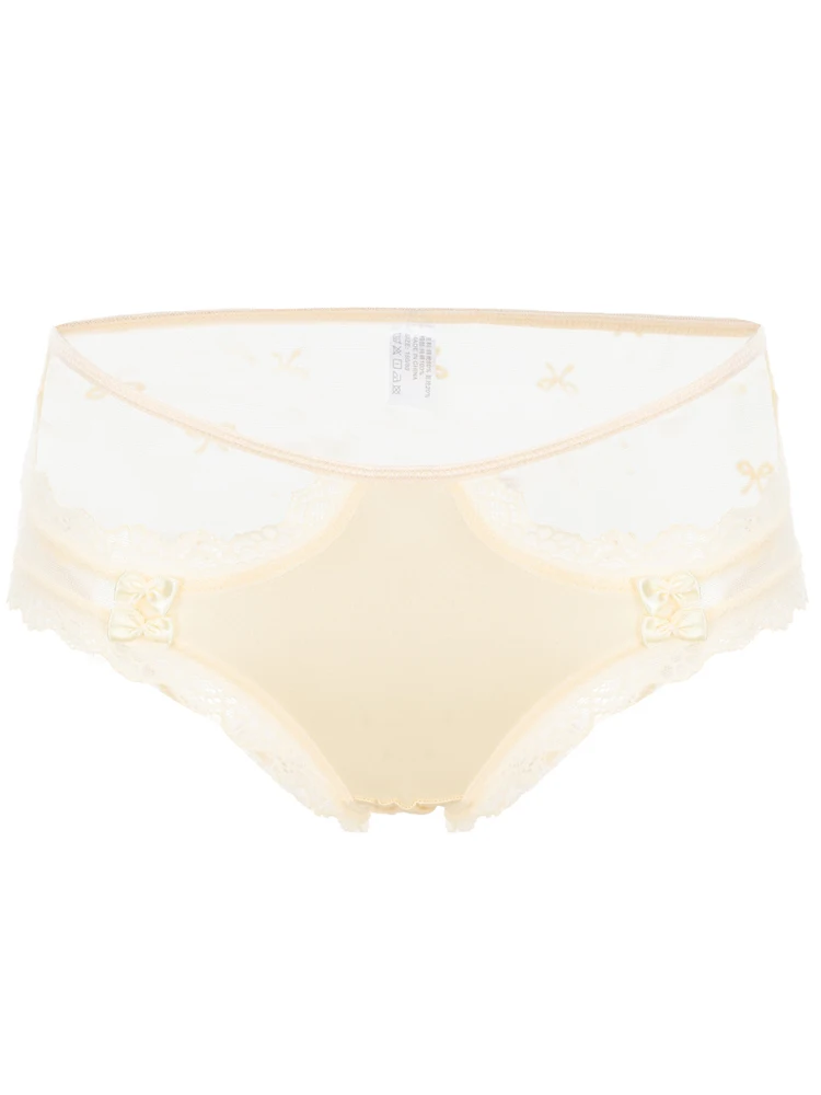 Japanese Girl's Lace Lace Panties With Bow Thin Quick Drying Briefs Hollow Lace Mesh Breathable Comfort Ice Silk Briefs