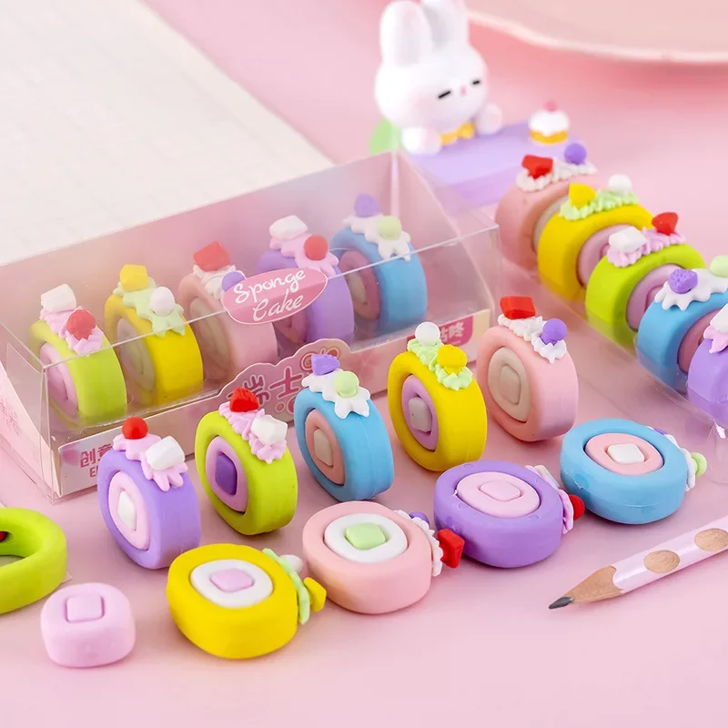 

18 set/lot Creative Swiss Rolls Cute Rubber Eraser Kawaii Erasers School Supplies Stationery Kids Students Cool Prizes Wholesale