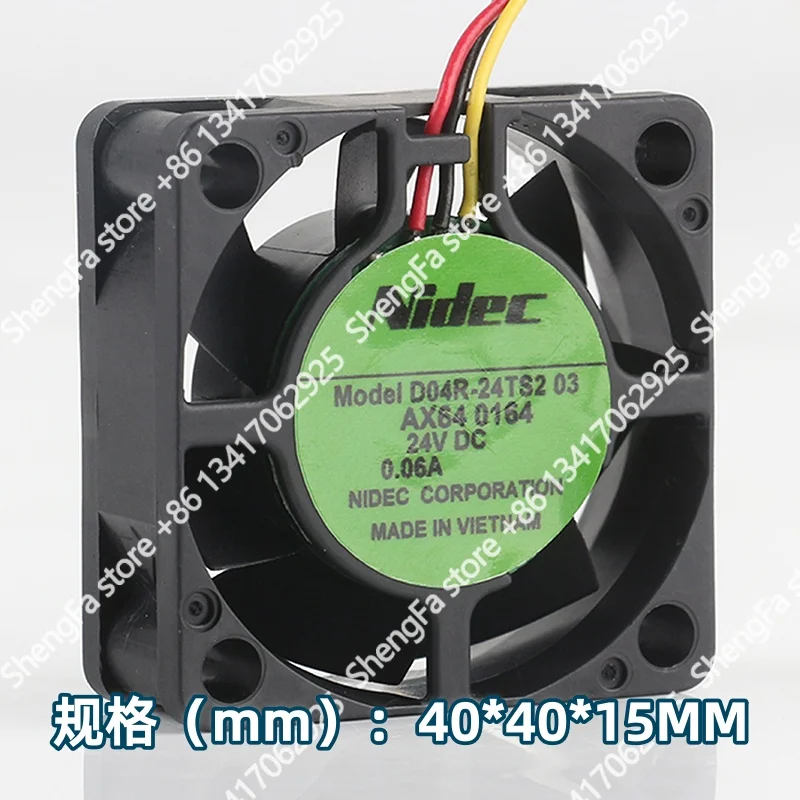 New Nidec 5V 12V 48V DC 24V 0.06A AC EC 40X40X15MM 4CM inverter copier printer silent three-wire D04R-24TS2 03 cooling fan