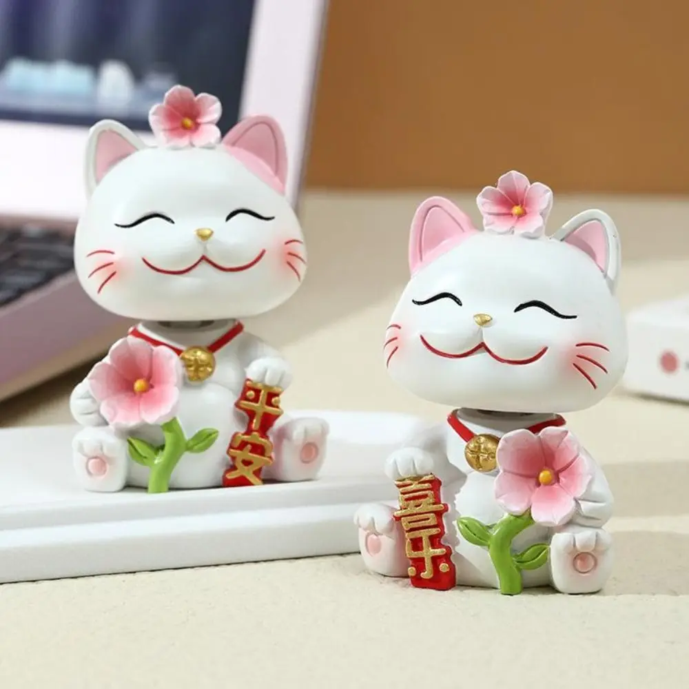 Shake Head Lucky Cat Car Decoration Cartoon Cat Sakura Mini Lucky Cat Figure Multipurpose Resin Car Fortune Cat Ornament