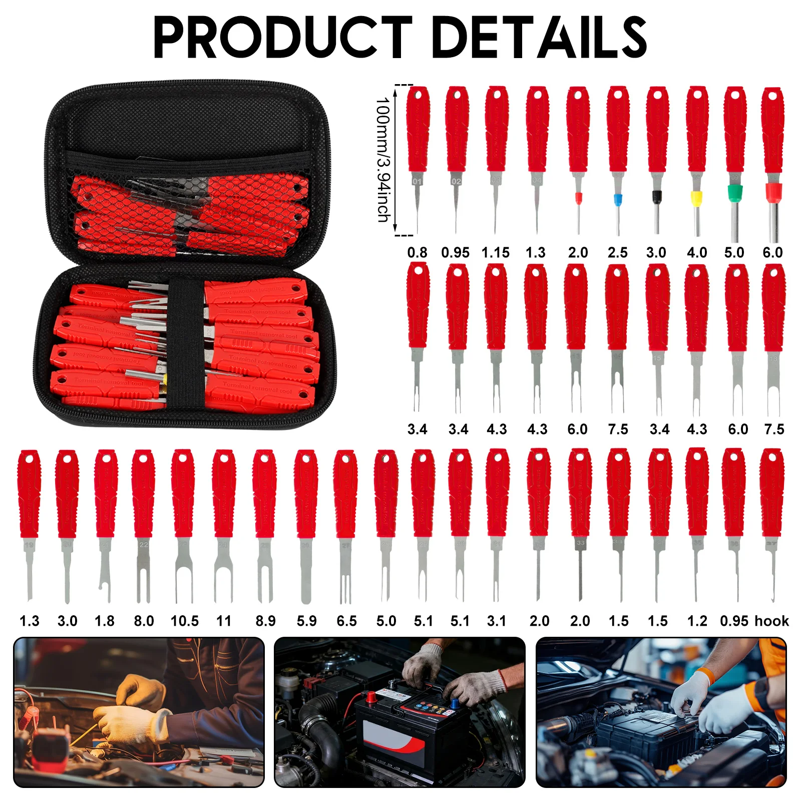 41PCS Electrical Pin Terminal Removal Tools Car Depinning Tool with Plastic Case for Connector Terminal Pin Removal Tool Kit