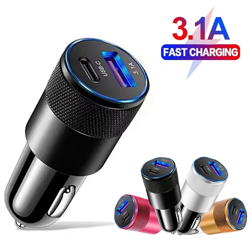 3.1A Mini Type C Car Charger PD Fast Charge Phone Power Adapter USB Car Cigarette Lighter Socket For iPhone Huawei OPPO Realme